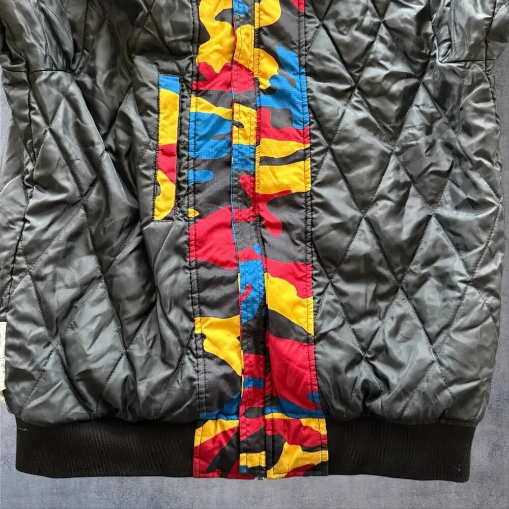 True Religion Camo Block Bomber Jacket Mens M Multicolor Primary Color Quilted